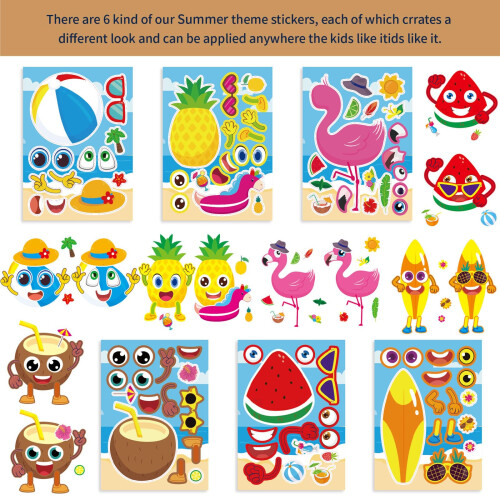 12 pcs Colorful Summer DIY Make a Face StickersMake Your Own Personalized C 2