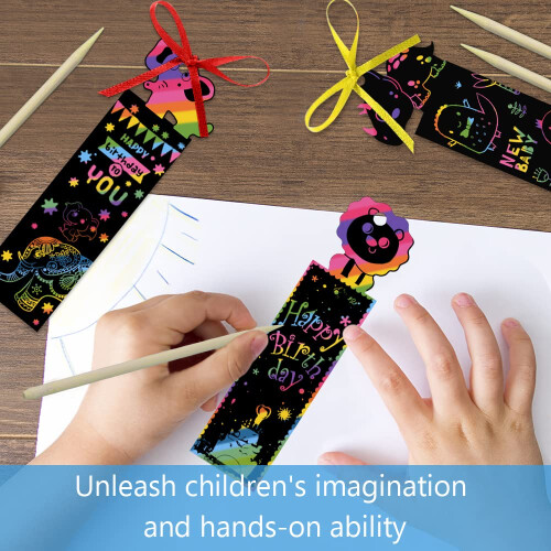 Vicloon Scratch Art for Kids 48Pcs Magic Rainbow Bookmarks Scratch Art Part 2