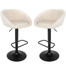 Set of 2 Bar Stools linen bar chairs Adjustable Height Beige
