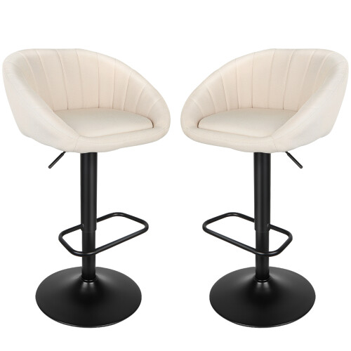 Set of 2 Bar Stools linen bar chairs Adjustable Height Beige