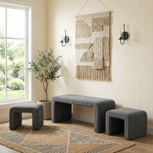 (Grey) 3pcs Nesting Ottoman Bench W/ 2 Footstools