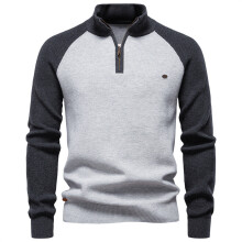 (Gray Black,M)Mens Fall Long Sleeve Knit With Solid Color Design For Urban Wear Casual