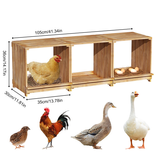 Bingopaw 105x30x36cm Chicken Nesting Boxes 3-Compartments