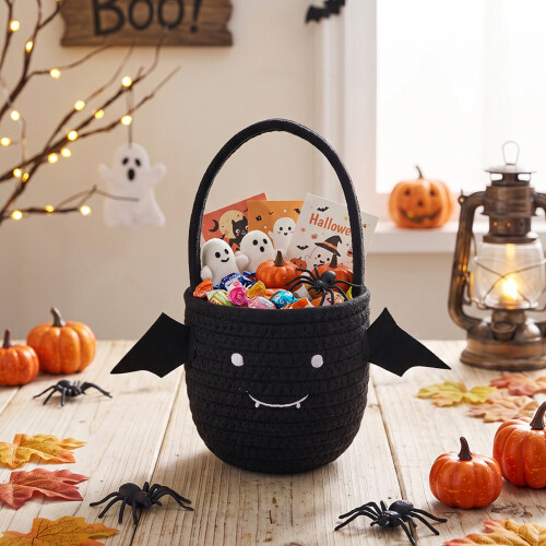 Living And Home Halloween Bat-Shaped Candy Basket with Handle