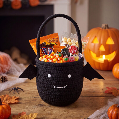 Living And Home Halloween Bat-Shaped Candy Basket with Handle 1