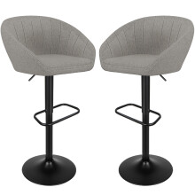 Set of 2 Bar Stools linen bar chairs Adjustable Height Light Grey