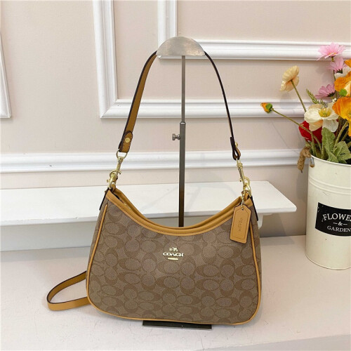(Khaki, 29*22*9) Retro old flower crescent armpit shoulder bag