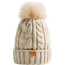 Damska Czapka Zimowa Beanie Ciepła Podszewka Stylowa Polarowa Beżowa — strickmütze damen, wintermütze fleecefutter