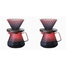 2X Coffee Filter Hand Drip Pot Percolators Borosilicate Glass Pour Coffee Tea Set with Walnut Handle