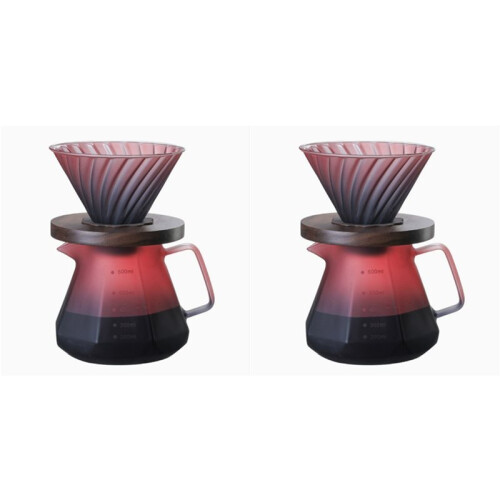 2X Coffee Filter Hand Drip Pot Percolators Borosilicate Glass Pour Coffee Tea Set with Walnut Handle