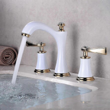 White Gold Touch-On 2-Handle 3-Hole Brass Bathroom Faucet Set