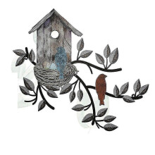 Metal Hanging Tree Birdhouse Leaf Wall Art Outdoor Bird Decor for Home
