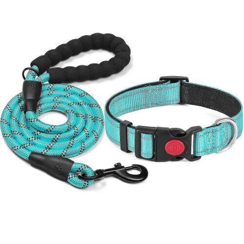 Adjustable Reflective Dog Collar with Neoprene Padding and Leash for Small Large Dogs