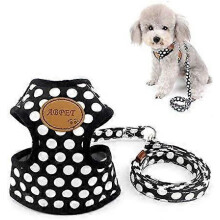 YOITEA PolkaDot Kleinhundegeschirr Verstellbar Zugstopp Netzgewebe Gepolsterte Weste Leine Set Haustier Welpe Katze Einfacher Führgurt