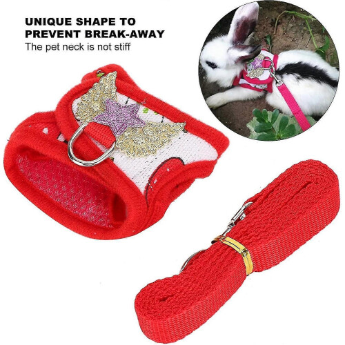 Rabbit Harness Set Small Strawberry Pattern with Outdoor Chest Strap Vest & Leash (M) 2