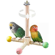 Wooden Exercise Wheel Parrot Toy Bird Stand Perch Interactive Parakeet Enrichment Cockati