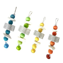 Colorful Wooden Bird Chewing Accessories 4-Pack with Hanging Bells