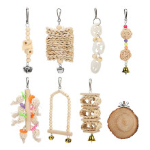 Natural Wood Bird Hanging Swing Toy Set 8 Pack Parrots Climbing Chewing Cage Toys
