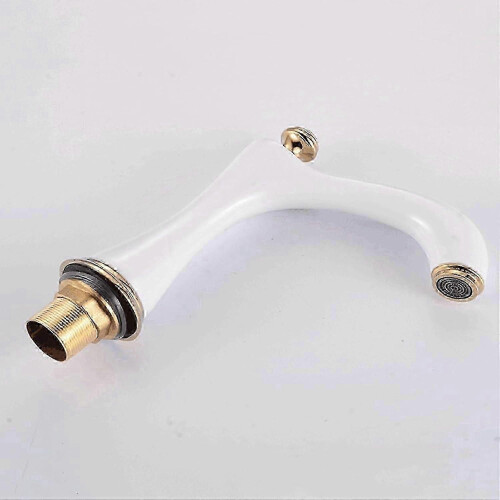 White Gold Touch-On 2-Handle 3-Hole Brass Bathroom Faucet Set 1