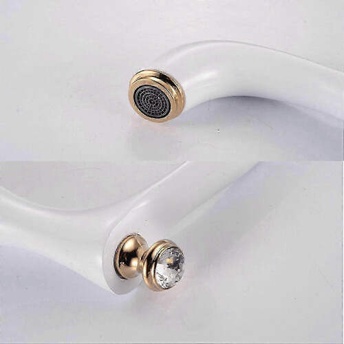 White Gold Touch-On 2-Handle 3-Hole Brass Bathroom Faucet Set 2