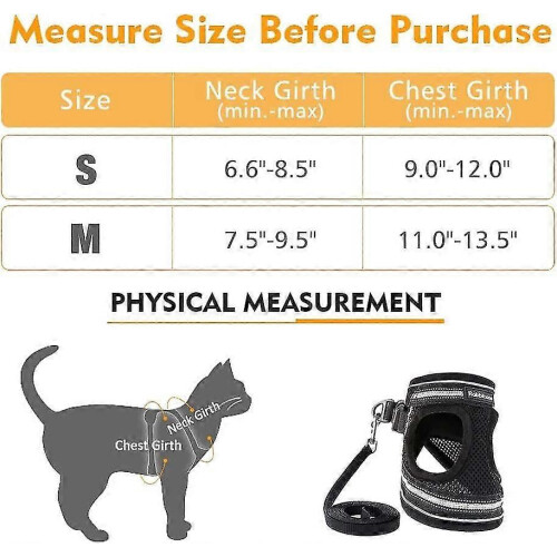 Adjustable Black Cat Harness Vest with Leash Reflective Strips Breathable Easy Put On Kitten 1