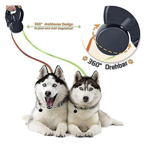 Retractable Extendable Dual Pet Dog Leash with LED Flashlight Tangle Free 2