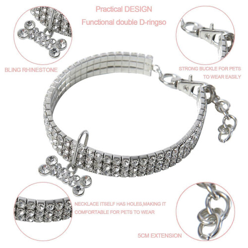 Glittery Elastic Dog Collar 25cm Adjustable Crystal Pet Collar with Extension Chain 1