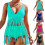 Costume da bagno da donna a due pezzi con tankini imbottito e frange, pantaloncini e canotta. 4