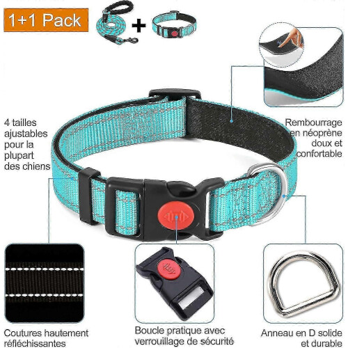 Adjustable Reflective Dog Collar with Neoprene Padding and Leash for Small Large Dogs 1