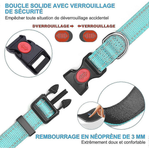Adjustable Reflective Dog Collar with Neoprene Padding and Leash for Small Large Dogs 2