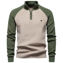 (Khaki,XXL)Mens Fall Long Sleeve Knit With Solid Color Design For Urban Casual Wear