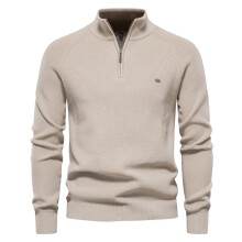 (Apricot ,S)Mens Fall Long Sleeve Knit With Solid Color Design For Urban Casual Wear