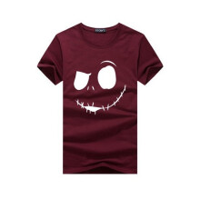 (Grenat,Tag 2XL=US/UK/AU L)The Nightmare Before Christmas Printed T Shirt Suitable For Daily Summer Wear