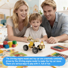 Misvayli Hot Air Stirling Engine Car Model, Single Cylinder Steam Engine Style Kit with Moving Wheels, Heat Powered STEM Science Education Toy