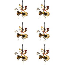 6X Statue D'Insecte Solaire en Fer avec Guirlande Lumineuse LED, Ornement D'Extérieur à Suspendre pour Clôture, Cour, Jardin, Décoration A