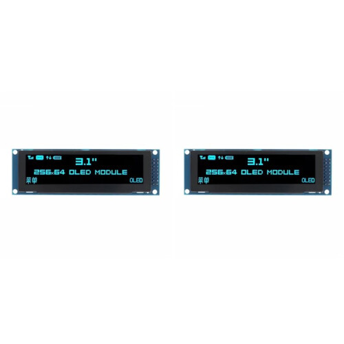 2X Display OLED de 3,12 Polegadas 256x64 SSD1322 Driver Módulo LCD Gráfico Paralelo/SPI Pino de Solda para /C51 Azul 1