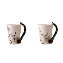 2X 240Ml, Music Ceramic Mug Cute Coffee Tea Milk Stave Mugs and Cups with Handle Novelty Gifts,Clarinet