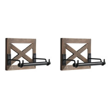 2X Porte-Papier Toilette Mural Style Ferme en Bois Galvanisé Brun Chaud Rustique pour la Décoration de Salle de Bain