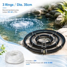 Misvayli 35cm Pond Aerator Ring 3 Loop, Stainless Steel Oxygen Diffuser with 8mm Air Tube & 5m Hose, Weighted Air Stone for Koi Pond