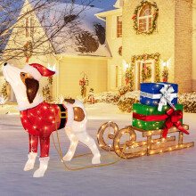 Lighted Christmas Decorations Outdoor Pre-lit Xmas Dog & Sleigh