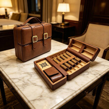 WestWood PU Leather Travel Cigar Humidor Box w/ Soli Trays CHTC02 Brwon