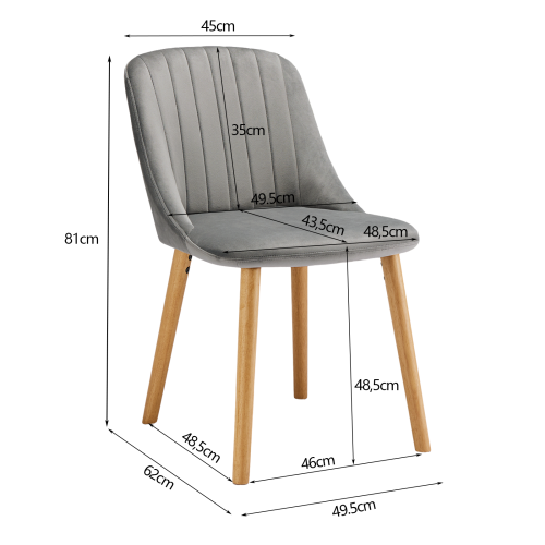 (Light Grey, Set of 6) Velvet Dining Chairs with Ergonomic Backrest, Wooden Legs - GOEURVANT 2