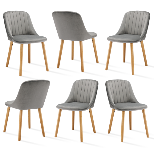 (Light Grey, Set of 6) Velvet Dining Chairs with Ergonomic Backrest, Wooden Legs - GOEURVANT 1