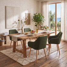 (Olive Green, Set of 4) GOEURVANT Modern Dining Chairs with Armrests, Nordic Fabric Accent Chair with Solid Wood Legs