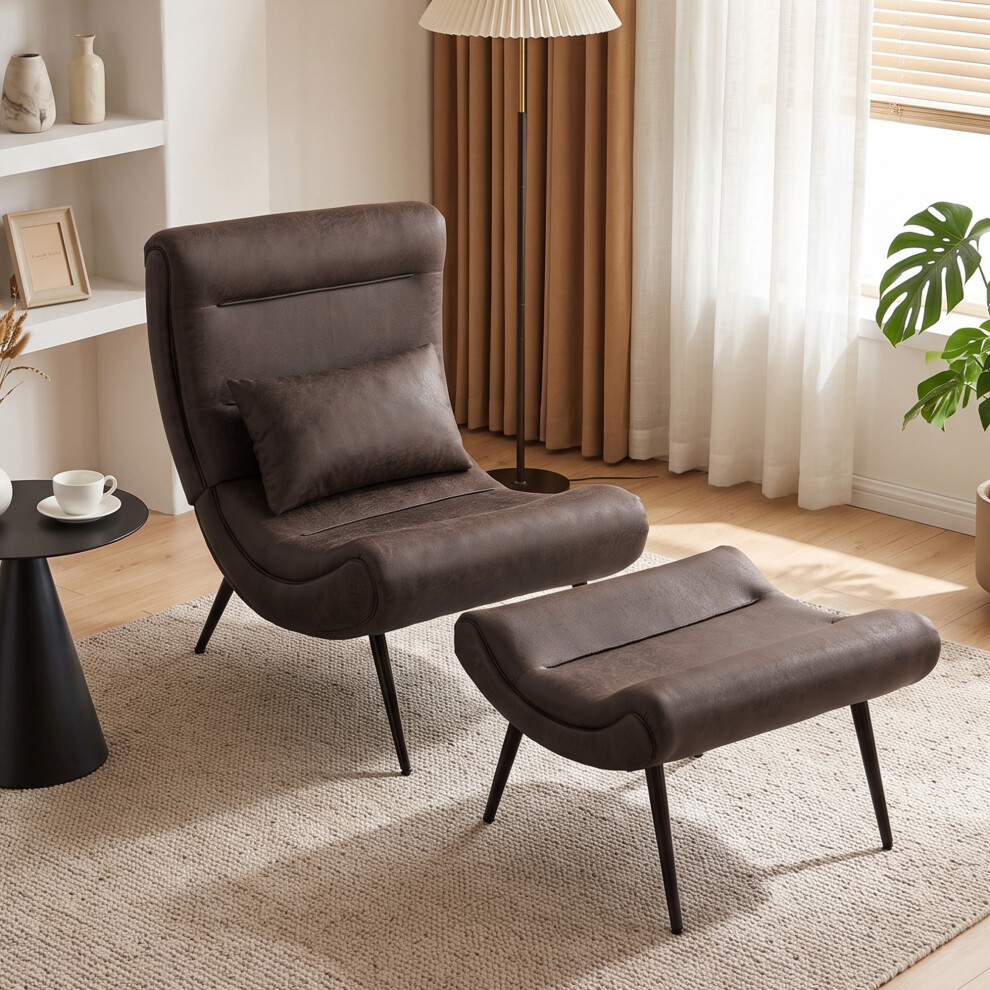 HOMCOM Modern Accent Chair with Footstool, 64cm Wide Seat, Lumbar Pillow in Dark Brown - Image 2