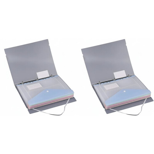 2X 11-Hole Loose-Leaf File Bag, Transparent 3-Hole Folder+6pcs Binder Pockets Document Pouch