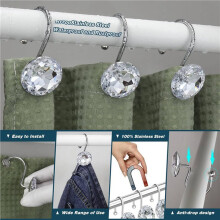 24PCS Shower Curtain Hooks Rings for Bathroom,Acrylic Decorative Rhinestones Shower Curtain Rings Hangers