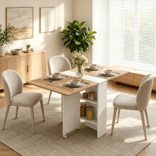 HOMCOM Rolling Drop Leaf Dining Table, Folding Kitchen Table with Shelves