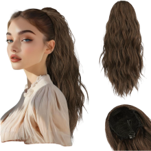 Synthetische Haarverlängerung Pferdeschwanz mit Kordelzug, gewellt, braun, 45 cm