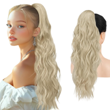Synthetische Haarverlängerung Pferdeschwanz mit Kordelzug, Synthetik, Gewellt, Blond, 66 cm